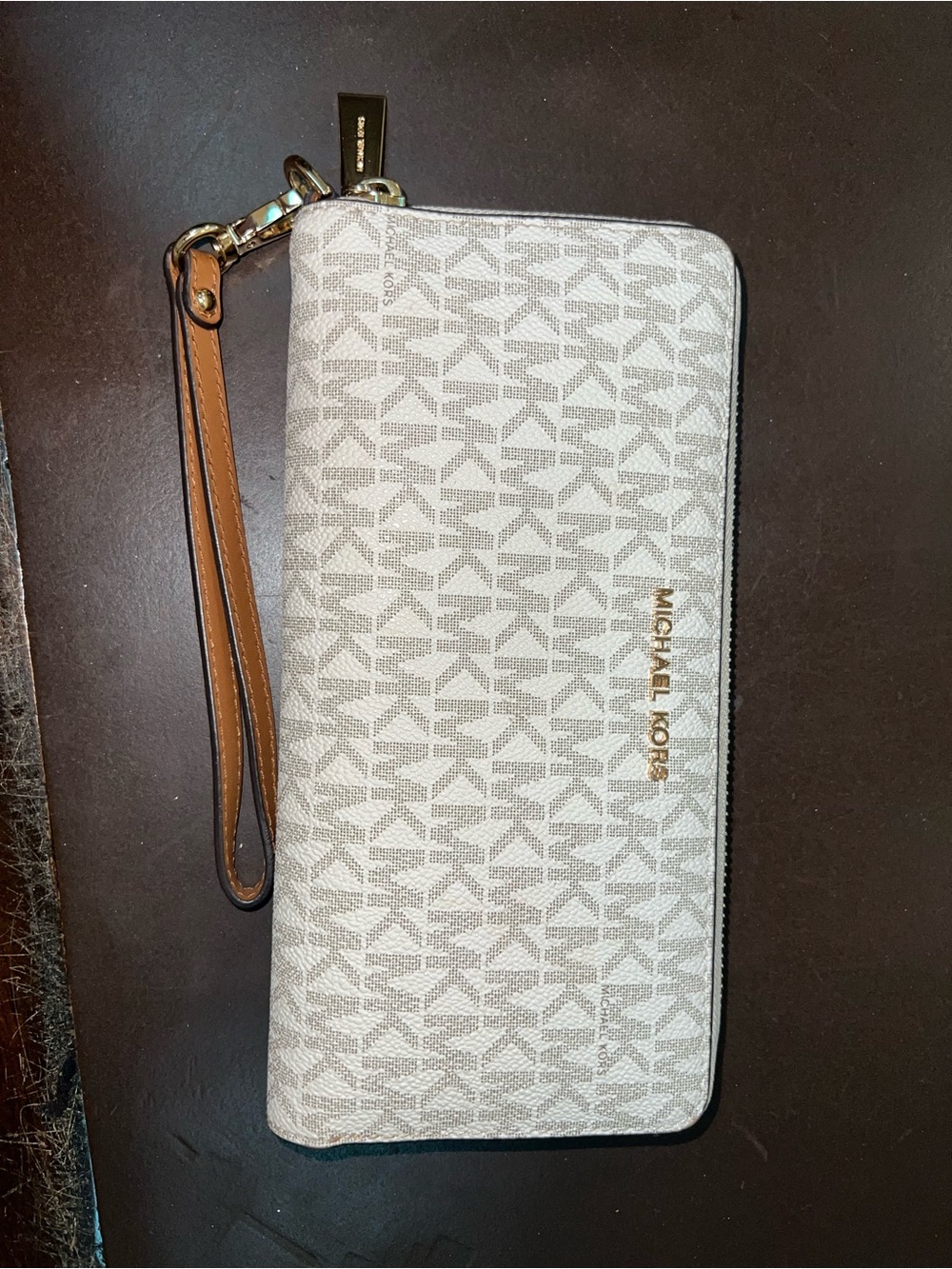 Michael Kors Tan Logo-Trim Zip Wallet